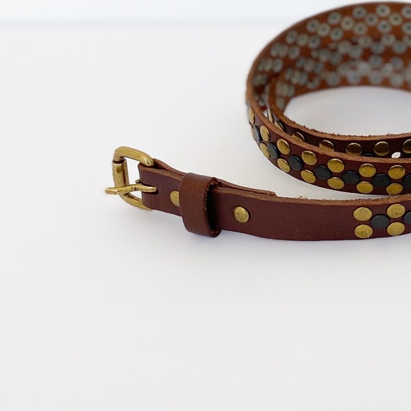J. Crew Studded Leather Belt with Gold Buckle Sm - Picture 4 of 4